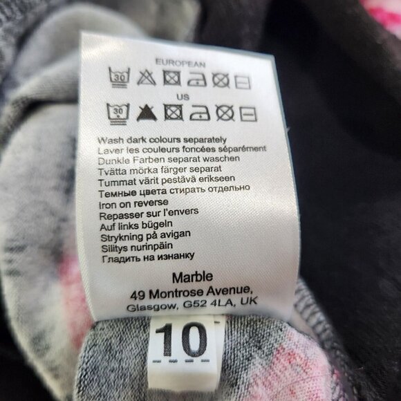 Marble Sweater Mini Dress XS Black Pink Abstract Long Sleeve Crew Neck Fine Knit - Picture 9 of 9